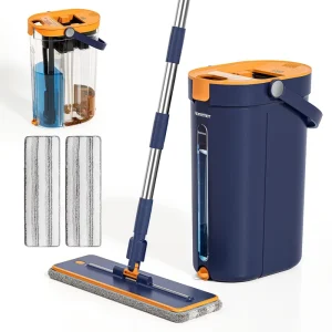 Top notch Quality Microfiber Mop Bucket Sewage Separation Hands Free Wash Mop with 2 Mop Pads for Household Cleaning