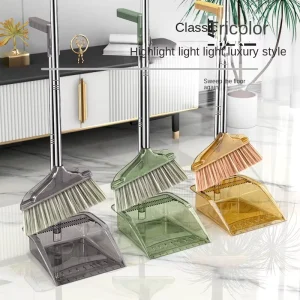 Transparent Non-Stick Hair Plastic Broom Set with Dustpan Handheld for Home Use