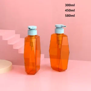 Transparent Orange Hand Sanitizer and Lotion Square Plastic Bottle 300/450/580ml Foaming Press Pump Customizable Color