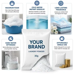 Travel Size 30g Laundry Detergent Sachet Single Dose OEM Private Label