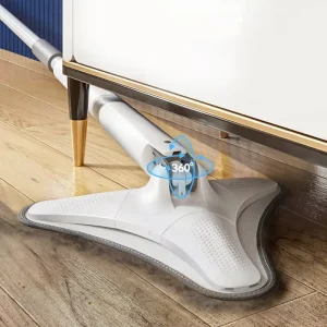 Triangle No-Hand-Wash Mop, 360° Swivel Head, Replaceable Microfiber Pad for Low-Gap Cleaning