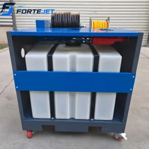 Twin-Cylinder Gasoline Sewer Jetting Machine 200Bar 64L/min 500L Tank Remote Reel Drain Cleaning Machine for 300-500mm Drain