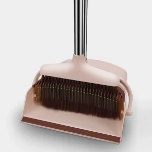 Two-Piece Broom and Dustpan Set with Plastic Broom Head, Aluminum Broomstick, Flagged Bristles, and Plastic Handle