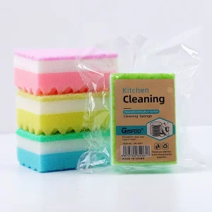 Two-Sided Wave Foam Cleaning Sponge with Colorful Light-Duty Scouring Pad