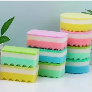 Two-Sided Wave Foam Cleaning Sponge with Colorful Scouring Pad