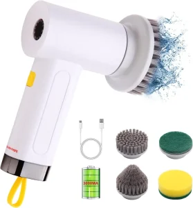 USB 5-in-1 Cordless Rechargeable Electric Spin Scrubber with 4 Brush Heads for Kitchen and Bathroom