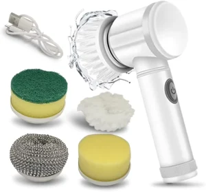 USB Rechargeable 5-in-1 Electric Cleaning Brush for Kitchen, Bathroom, Shower, Door, Bathtub, Mirror, Tile, Tub, Dish, and Sink