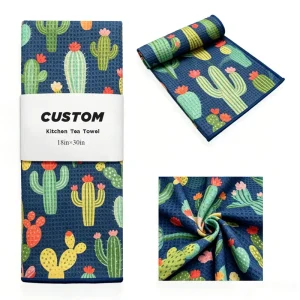 Ujoy Gift Hot Sell Premium Design Recycled Waffle Weave Microfiber Kitchen Dish Towels Tea Towels Custom OEM Towel
