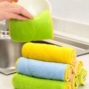 Ultra Soft Absorbent Knitted Coral Fleece Microfiber Kitchen Dish Cloths Cleaning Towels for Table Glass Bath