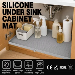 Under Sink Mat for Kitchen Cabinet 34 X 22 Inch Rubber Mat Waterproof Drip Tray Sink Pan Non Slip Mat Leak Protector