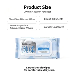 Unscented Baby and Adult Hygiene Wipes 80 Sheets 200x150mm Spunbond Nonwoven OEM