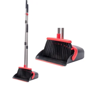 Upgrade Broom and Dustpan Set Self Cleaning with Dustpan Teeth Ideal for Dog Cat Pets Home Use Stand up Broom and Dustpan