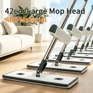 Upgraded Hands Free Self Cleaning Flat Mop with 42cm Enlarged Panel and 360 Rotating for Efficient Whole Home Cleaning
