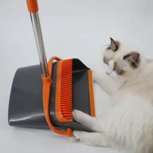 Upright Broom and Dustpan Combo Self-Cleaning Set with Fold Design and Long Handle
