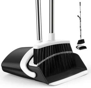 Upright Broom and Dustpan Set with Adjustable Telescopic Handle
