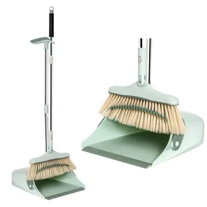 Upright & Lightweight Broom and Dustpan Set PET Head Brush Combo for Home Kitchen Office Floor Cleaning