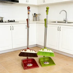 Upright Standing Plastic Broom and Dustpan Set with Long Handle