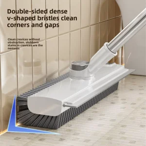 V-Shaped Bristle Floor Brush with Long Stainless Steel and TPR Grip Handle, Scraper Combo