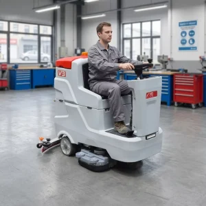 V3 24V Ride-On Floor Scrubber with Dual Brushes and Large Tank Capacity