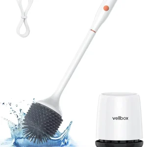 Vellbox Electric Gray & White Round Silicone Toilet Bowl Brush 360 Toilet Cleaner