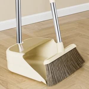 Vertical Household Plastic Broom and Dustbin Set with Soft Bristle Durable Long Handles Includes Dustpan