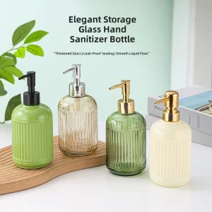 Vertical Strip Glass Hand Sanitizer Bottle 420ml Thickened Leakproof Press Dispenser for Bathroom Hotel Home Refillable