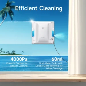 W7 Glass Cleaning Robot with Ultrasonic Mist Spray and 5 m Safety Rope