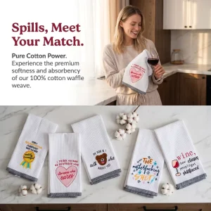Waffle Weave Bee Comb Cotton Kitchen Towels Dishcloths Set for Kitchen Bathroom Use with Custom Embroidered Printed Logo