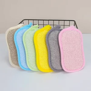 Waist shaped Figure 8 Sequin Polyester Sponge Dishwashing Cloth Double sided Towel Block Dishcloth Scouring Pad Kitchen for