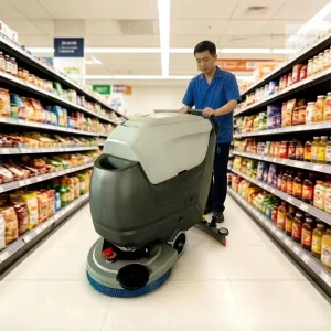 Walk-Behind Floor Scrubber 550W Brush Motor 300W Suction Motor 3500 m²/h with 3.5-4.5 Hour Runtime