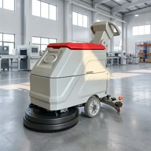 Walk-Behind Floor Scrubber with High-Pressure Cleaning and Battery Power