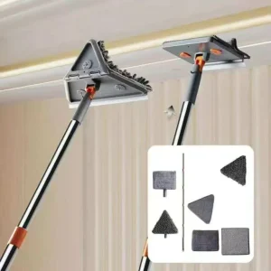 Wall Cleaner Triangle Mop 82” Telescopic Handle Lightweight Wall Scrubber 4 Microfiber Chenille Duster Pads Four Side Wringing