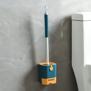 Wall-Mountable ABS Toilet Brush Set with Ventilated Holder