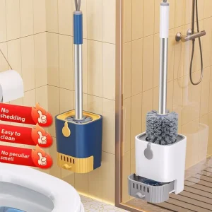 Wall-Mounted Corner-Cleaning Toilet Brush Set with Long Handle, Perforated Plastic Design