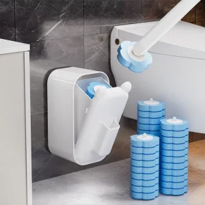 Wall-Mounted Holder, Long Handle and Sponge Heads, Disposable Toilet Cleaning Brush Set for Bathroom