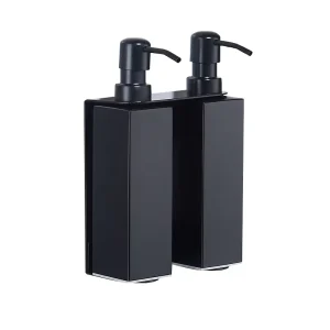 Wall Mounted Manual Black Double Soap Dispenser 304 Stainless Steel Hotel Use Shampoo Shower Gel Bottle Toilet Hand Sanitizer