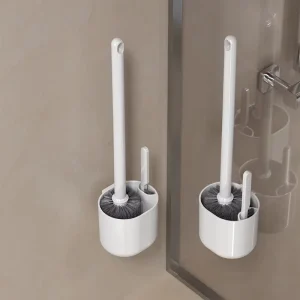 Wall-Mounted PP Plastic Long Handle Toilet Brush Set with Round Head for Home and Hotel