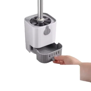 Wall-Mounted Plastic Toilet Brush with Long Handle for Sitting and Squatting Toilets