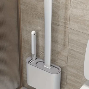 Wall-Mounted Plastic Toilet Brush with Silicone No-Drill Base
