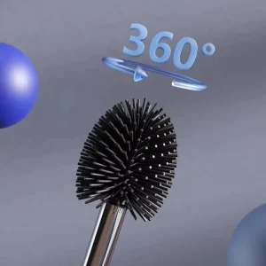 Wall-Mounted Silicone Toilet Brush Set with Long Handle and Holder