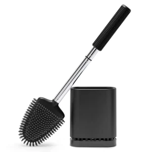 Wall-Mounted Toilet Brush Set with Long Plastic Handle and Holder
