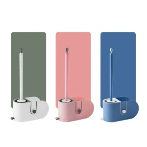 Wall Mounted Toilet Brush and Holder Set with Hidden TPR Head and Cleaning Fluid