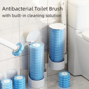 Wall-Mounted Transparent Plastic Toilet Cleaning Brush Set with Replaceable Sponge Head