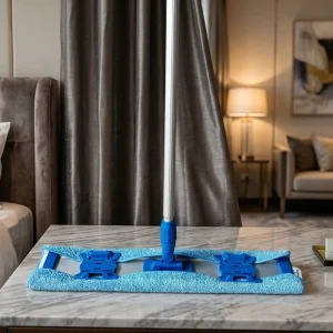 Washable Reusable Microfiber Flat Mop Aluminum Handle Blue Floor Cleaning Pad for Janitorial Use