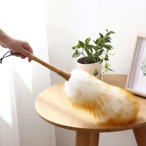 Washable Wool Duster with Wood Handle for Household and Car Cleaning