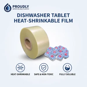 Water Soluble PVA Film Roll Heat Shrinkable High Transparent 30um 35um Solid Dishwashing Tablet Detergent OEM Clean