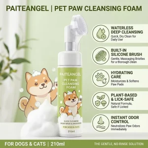 Waterless Pet Paw Cleaner Foam 210ml Silicone Brush Plant Based Dog Foot Wash