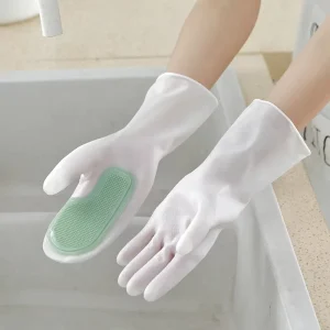Waterproof Dishwashing Gloves with Brush, for Kitchen Cleaning and Laundry