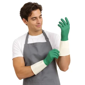Waterproof Eco-Friendly Latex Rubber Household Cleaning Gloves with Long Cuff, Oil-Resistant