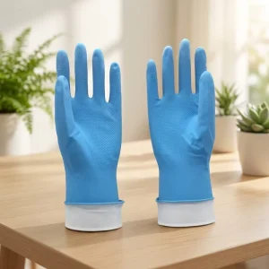 Waterproof Lightweight Flock-Lined Reusable Latex Rubber Work Gloves for Household, Food, and Chemical Use
